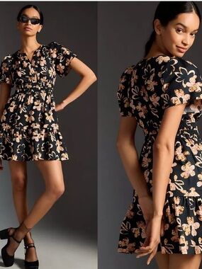 NWT Anthropologie The Somerset Mini Dress Black Floral Size 1X